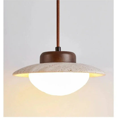 Lampe suspendue en noyer et pierre