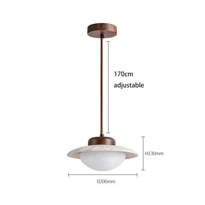 Lampe suspendue en noyer et pierre