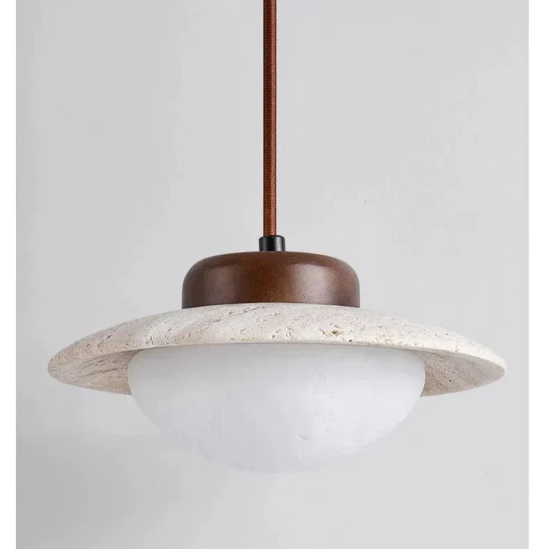 Lampe suspendue en noyer et pierre